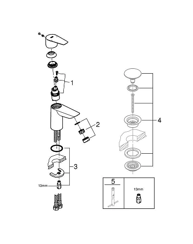 Смеситель для раковины GROHE BauEdge с ограничителем температуры, гладкий корпус, размер S, хром (23 23330001 Смеситель для раковины GROHE BauEdge с ограничителем температуры, гладкий корпус, размер S, хром (23 23330001