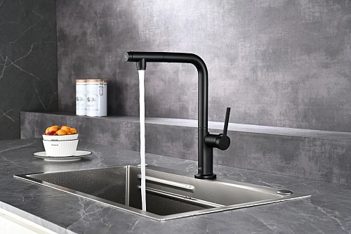 Смеситель для кухни AQUAme Cucina AQM9903MB с выдвижным изливом, с подключением к фильтру с питьевой водой, черный матовый Смеситель для кухни AQUAme Cucina AQM9903MB с выдвижным изливом, с подключением к фильтру с питьевой водой, черный матовый