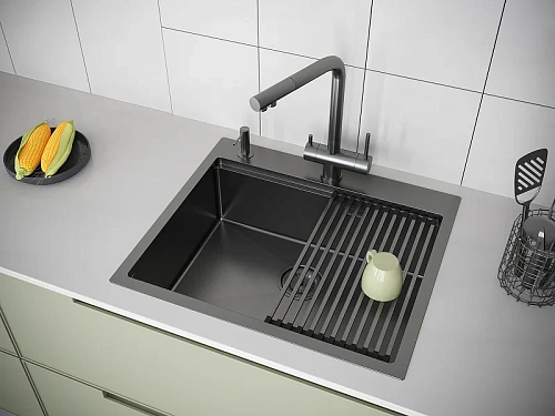 Кухонная мойка Paulmark KRONER-PRO 59, PM705951-GM, вороненая сталь, 590х510мм Кухонная мойка Paulmark KRONER-PRO 59, PM705951-GM, вороненая сталь, 590х510мм