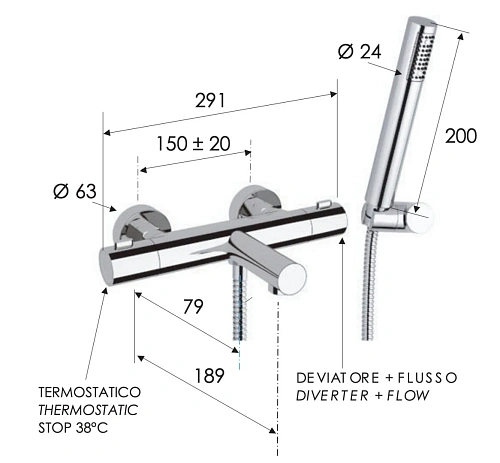 Смеситель для ванны Remer Elegance EQ02 термостатический Смеситель для ванны Remer Elegance EQ02 термостатический