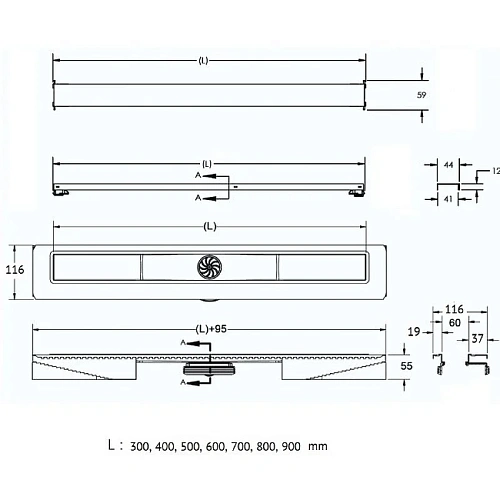 Душевой лоток BERGES С1 Norma 500 нержавеющая сталь, матовый черный, S-сифон D50/110 вертикальный 095036 Душевой лоток BERGES С1 Norma 500 нержавеющая сталь, матовый черный, S-сифон D50/110 вертикальный 095036