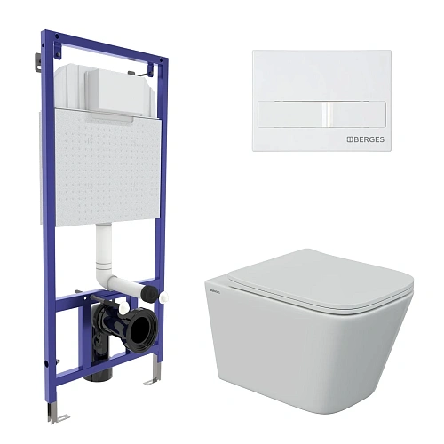 Комплект инсталляции BERGES NOVUM525, с клавишей смыва L1 белая, унитазом FLOE S Rimless и сиденьем Floe S Slim SO, микролифт, быстросъем 043244 Комплект инсталляции BERGES NOVUM525, с клавишей смыва L1 белая, унитазом FLOE S Rimless и сиденьем Floe S Slim SO, микролифт, быстросъем 043244