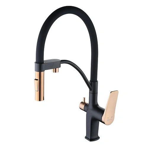 Смеситель для кухни Lemark Bronx LM3761BLR с подключением к фильтру, черный/золото Смеситель для кухни Lemark Bronx LM3761BLR с подключением к фильтру, черный/золото