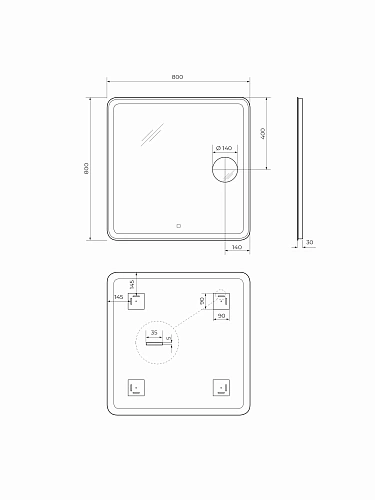 Зеркало BelBagno SPC-MAR-800-800-LED-TCH-LNZ с подсветкой и встроенной линзой 3-х кратного увеличения Зеркало BelBagno SPC-MAR-800-800-LED-TCH-LNZ с подсветкой и встроенной линзой 3-х кратного увеличения