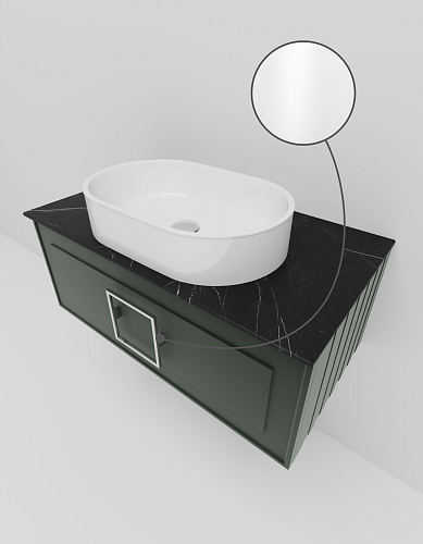 Тумба под раковину La Fenice Cubo Grigio 90 NFNC-01-CUB-G-90-2-GB серо-зеленая матовая с белой ручкой и черной столешницей Тумба под раковину La Fenice Cubo Grigio 90 NFNC-01-CUB-G-90-2-GB серо-зеленая матовая с белой ручкой и черной столешницей