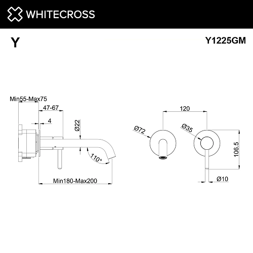 Смеситель для раковины WHITECROSS Y Y1225GM скрытого монтажа, оружейная сталь Смеситель для раковины WHITECROSS Y Y1225GM скрытого монтажа, оружейная сталь