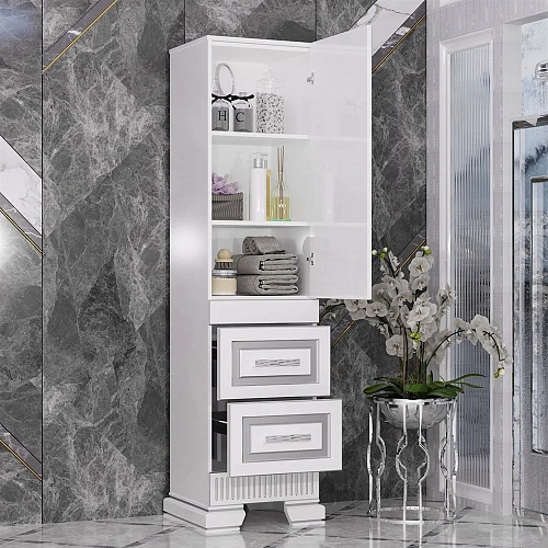 Шкаф-пенал Opadiris Оникс правый Белый глянцевый с серебряной патиной Z0000005504 Шкаф-пенал Opadiris Оникс правый Белый глянцевый с серебряной патиной Z0000005504