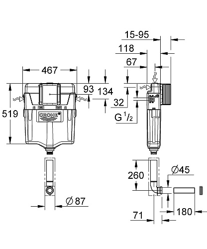 Бачок скрытого монтажа GROHE GD2 для унитаза (38987000) Бачок скрытого монтажа GROHE GD2 для унитаза (38987000)