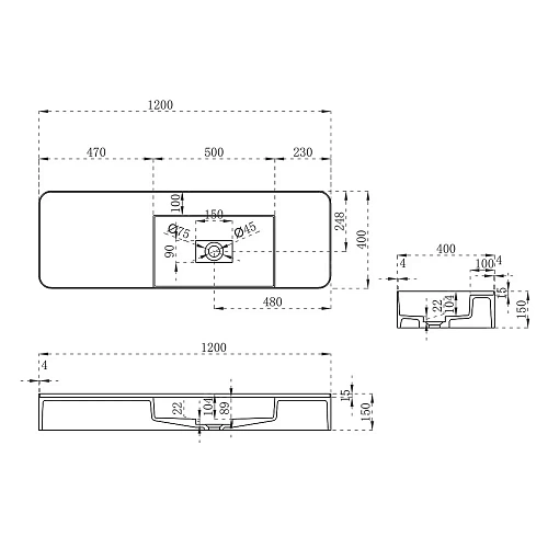 Раковина Vincea VWB-6S412MW, 1200x400x150 из искусственного камня, подвесная, цвет белый матовый Раковина Vincea VWB-6S412MW, 1200x400x150 из искусственного камня, подвесная, цвет белый матовый