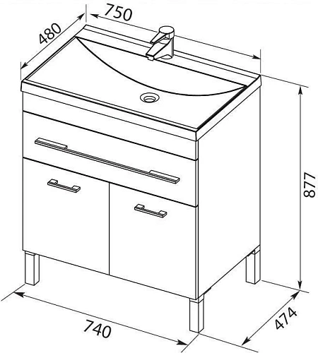 Тумба с раковиной Aquanet Верона 75 белый (напольная 1 ящик 2 дверцы) 00287670 Тумба с раковиной Aquanet Верона 75 белый (напольная 1 ящик 2 дверцы) 00287670