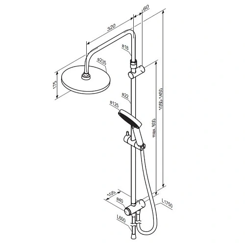 Душевая система Damixa Apollo 947000000 верхний душ 235 мм, штанга 1050-1450 мм, хро Душевая система Damixa Apollo 947000000 верхний душ 235 мм, штанга 1050-1450 мм, хро