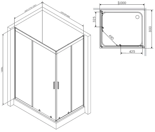 Душевой уголок AM.PM Gem W90G-404-100280-MT 100х80 стекло прозрачное, профиль серебро матовое Душевой уголок AM.PM Gem W90G-404-100280-MT 100х80 стекло прозрачное, профиль серебро матовое