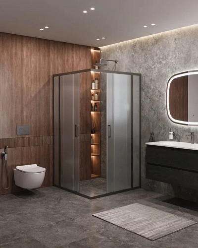 Душевой уголок CEZARES MOLVENO-A-22-90+20-P-GM цвет профиля оружейная сталь стекло рифленое 1100x1100 мм Душевой уголок CEZARES MOLVENO-A-22-90+20-P-GM цвет профиля оружейная сталь стекло рифленое 1100x1100 мм