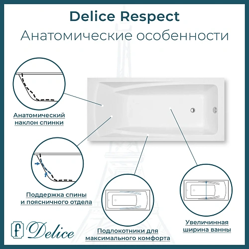 Ванна из искусственного камня Delice Respect 170х80 DLR330046-G глянцевая Ванна из искусственного камня Delice Respect 170х80 DLR330046-G глянцевая