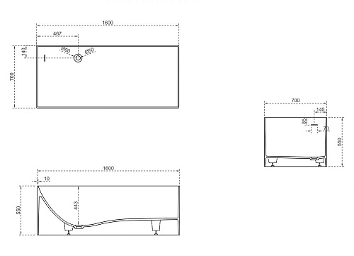 Ванна отдельностоящая ABBER AS9640-1.6 160x70 универсальная, белая матовая, искусственный камень Ванна отдельностоящая ABBER AS9640-1.6 160x70 универсальная, белая матовая, искусственный камень