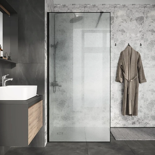 Душевая перегородка Niagara Nova NG-781-10BLACK (100х200) черный матовый, стекло эффект битого стекла Душевая перегородка Niagara Nova NG-781-10BLACK (100х200) черный матовый, стекло эффект битого стекла