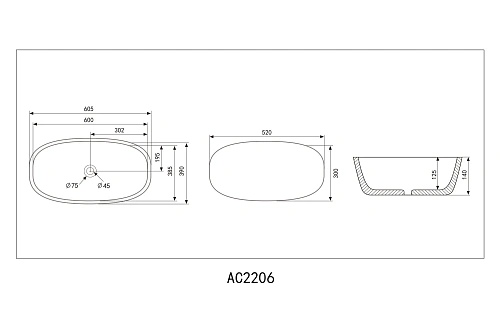 Раковина ABBER Rechteck AC2206MB накладная, черная матовая Раковина ABBER Rechteck AC2206MB накладная, черная матовая