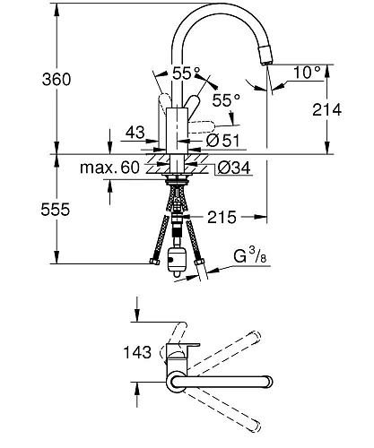 Смеситель для кухни GROHE Eurostyle Cosmopolitan, высокий излив, хром (31126004) Смеситель для кухни GROHE Eurostyle Cosmopolitan, высокий излив, хром (31126004)