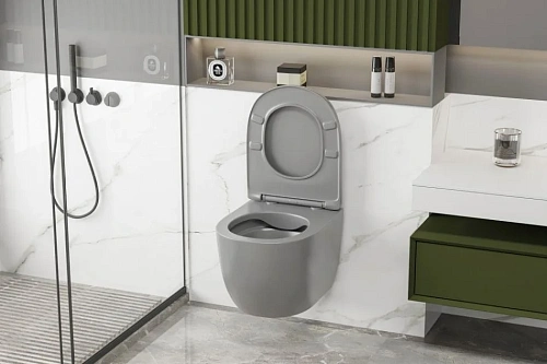 Унитаз подвесной ABBER Bequem AC1103MG серый матовый, безободковый с крышкой микролифт Унитаз подвесной ABBER Bequem AC1103MG серый матовый, безободковый с крышкой микролифт