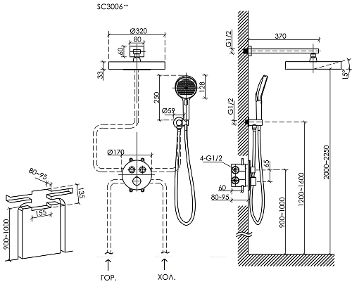Душевая система Sancos Space SC3006CH встраиваемый с термостатом, хром Душевая система Sancos Space SC3006CH встраиваемый с термостатом, хром