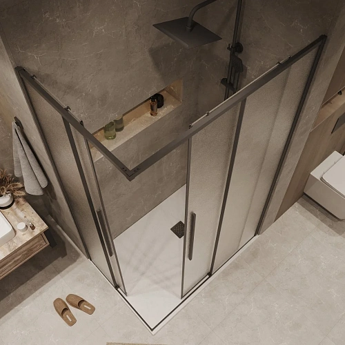 Душевой уголок GROSSMAN Galaxy 300.K33.01.9080.21.02 (90x80x195) прямоуг.,раздвиж,черн.матов,стекло шиншилла Душевой уголок GROSSMAN Galaxy 300.K33.01.9080.21.02 (90x80x195) прямоуг.,раздвиж,черн.матов,стекло шиншилла