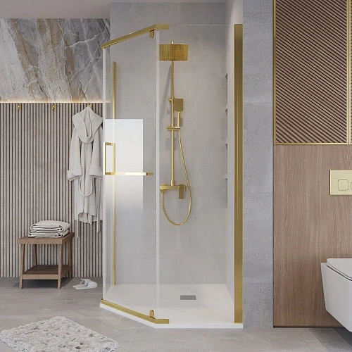 Душевой уголок GROSSMAN Pragma 302.K33.03.1010.32.00 (100x100x195) трапеция,распашн,золото сатин,стекло прозр Душевой уголок GROSSMAN Pragma 302.K33.03.1010.32.00 (100x100x195) трапеция,распашн,золото сатин,стекло прозр