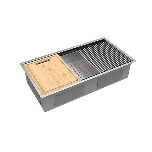 Кухонная мойка Lemark TABAGA 820 из нержавеющей стали с аксессуарами в комплекте: ролл-мат, коландер, разделочная доска, сталь 9937133 Кухонная мойка Lemark TABAGA 820 из нержавеющей стали с аксессуарами в комплекте: ролл-мат, коландер, разделочная доска, сталь 9937133