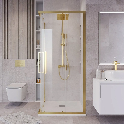 Душевой уголок GROSSMAN Cosmo 300.K33.02.9090.32.00 (90x90x195) квадрат,раздвижн,золото сатин,стекло прозрачн Душевой уголок GROSSMAN Cosmo 300.K33.02.9090.32.00 (90x90x195) квадрат,раздвижн,золото сатин,стекло прозрачн