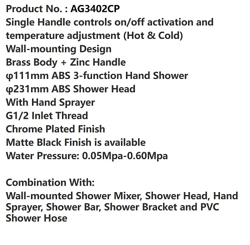 Душевая система ARROW AG3402CP хром Душевая система ARROW AG3402CP хром