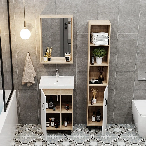 Тумба под раковину Onika Тимбер 50 см 105034 напольная, белая мат./дуб сонома (для Фостер 50) Тумба под раковину Onika Тимбер 50 см 105034 напольная, белая мат./дуб сонома (для Фостер 50)