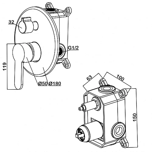 Смеситель для ванны Swedbe Platta 5518 встраиваемый подключение на 2 выхода в монтажном боксе Смеситель для ванны Swedbe Platta 5518 встраиваемый подключение на 2 выхода в монтажном боксе