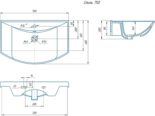 Раковина Kirovit Стиль 75 446764 Раковина Kirovit Стиль 75 446764