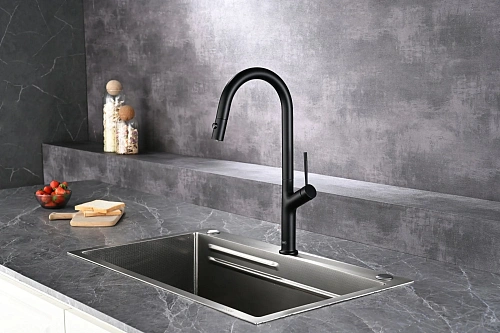 Смеситель для кухни AQUAme Cucina AQM9905MB с выдвижным изливом, с подключением к фильтру с питьевой водой, черный матовый Смеситель для кухни AQUAme Cucina AQM9905MB с выдвижным изливом, с подключением к фильтру с питьевой водой, черный матовый