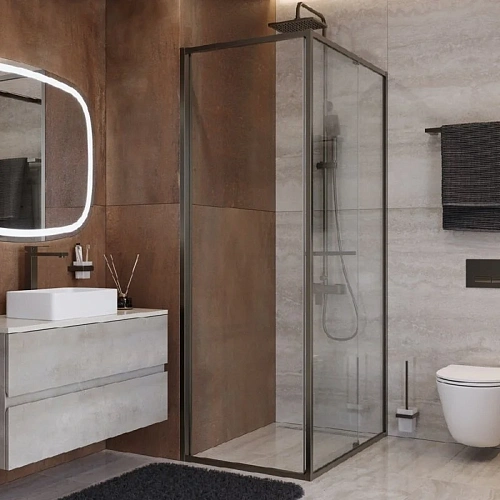 Душевой уголок CEZARES LUX-AH-FS-1-80/100-C-GM 80x100 см, профиль оружейная сталь, стекло прозрачное Душевой уголок CEZARES LUX-AH-FS-1-80/100-C-GM 80x100 см, профиль оружейная сталь, стекло прозрачное