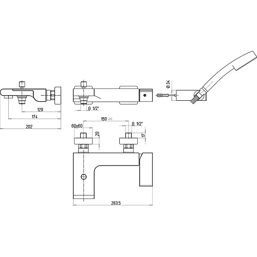 Смеситель для ванны Paini Ghibli 44CR105 с душевым гарнитуром Смеситель для ванны Paini Ghibli 44CR105 с душевым гарнитуром