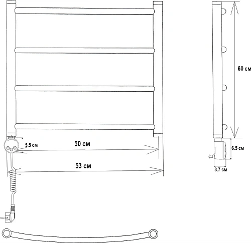 Полотенцесушитель электрический EWRIKA Сафо D 60х50 L, чёрный матовый 465621 Полотенцесушитель электрический EWRIKA Сафо D 60х50 L, чёрный матовый 465621