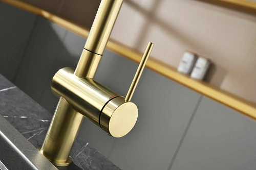 Смеситель для кухни AQUAme Cucina AQM9901BG с выдвижным изливом, золото шлифованное Смеситель для кухни AQUAme Cucina AQM9901BG с выдвижным изливом, золото шлифованное