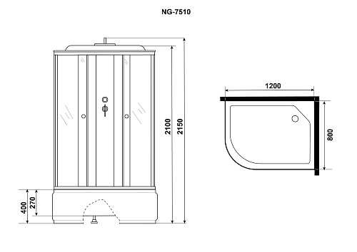 Душевая кабина Niagara NG-7510-14R BLACK (1200х800х2150) высокий поддон (40см) стекло мозаика 7510R Душевая кабина Niagara NG-7510-14R BLACK (1200х800х2150) высокий поддон (40см) стекло мозаика 7510R