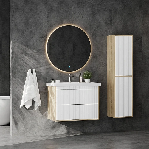 Тумба под раковину Onika Дайлер 80 см 108061 подвесная белая/дуб сонома (для Фостер 80) Тумба под раковину Onika Дайлер 80 см 108061 подвесная белая/дуб сонома (для Фостер 80)