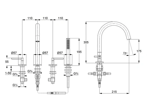 Смеситель для ванны Kludi NOVA FONTE 204253915 черный матовый Смеситель для ванны Kludi NOVA FONTE 204253915 черный матовый
