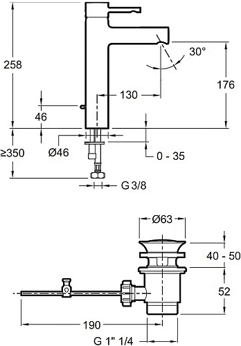Смеситель для раковины Jacob Delafon Cuff E37303-CP с донным клапаном Смеситель для раковины Jacob Delafon Cuff E37303-CP с донным клапаном