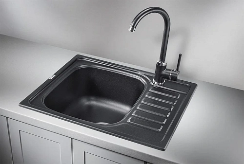 Кухонная мойка Granula 5801, ШВАРЦ (чёрный металлик), кварц 575х495 Кухонная мойка Granula 5801, ШВАРЦ (чёрный металлик), кварц 575х495