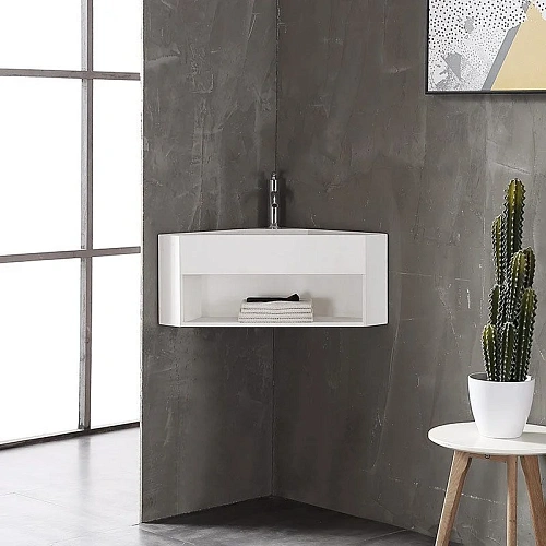 Тумба с раковиной ABBER Stein AS2653 подвесная, угловая, белая матовая Тумба с раковиной ABBER Stein AS2653 подвесная, угловая, белая матовая