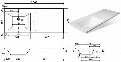 Раковина Эстет Даллас ФР-00002166 левая 1300х480 накладная Раковина Эстет Даллас ФР-00002166 левая 1300х480 накладная