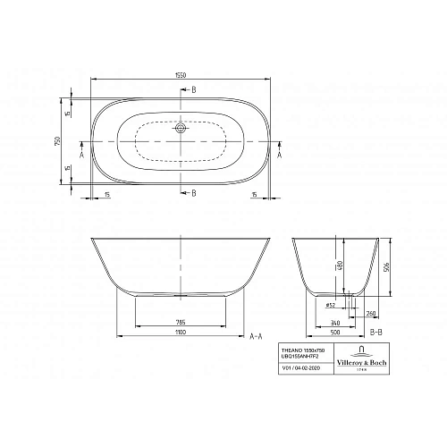 Ванна квариловая Villeroy & Boch Theano 155 x 75 см UBQ155ANH7F200V-01 Ванна квариловая Villeroy & Boch Theano 155 x 75 см UBQ155ANH7F200V-01