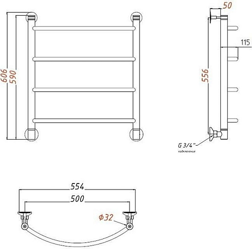 Полотенцесушитель водяной Aquanet Romeo 600x500 бронза 00234528 Полотенцесушитель водяной Aquanet Romeo 600x500 бронза 00234528