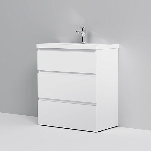 Тумба с раковиной AM.PM Gem S M91-FSX0752-WC0752WG напольная, 75 см, 3 ящика, белый глянец Тумба с раковиной AM.PM Gem S M91-FSX0752-WC0752WG напольная, 75 см, 3 ящика, белый глянец
