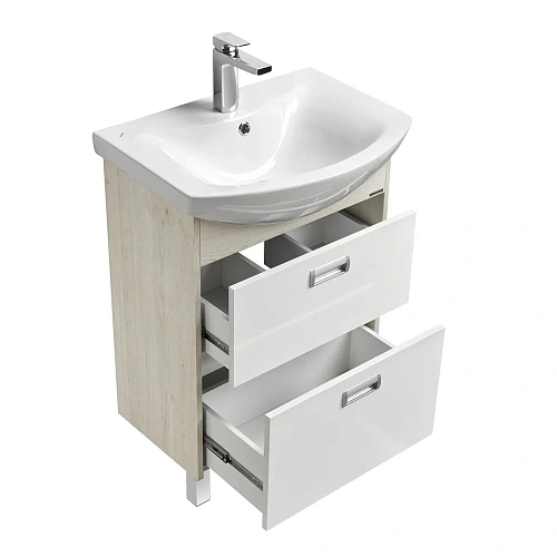 Тумба под раковину Aquaton Бекка PRO 60 белый, дуб сомерсет 1A196601BAC20 Тумба под раковину Aquaton Бекка PRO 60 белый, дуб сомерсет 1A196601BAC20