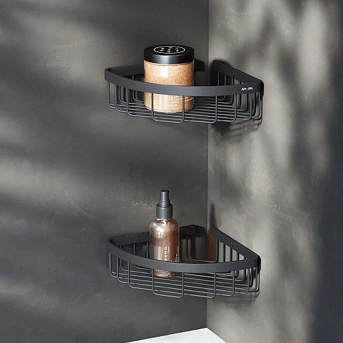 Полка AM.PM Sense L A7452222 угловая, двухъярусная, черный Полка AM.PM Sense L A7452222 угловая, двухъярусная, черный