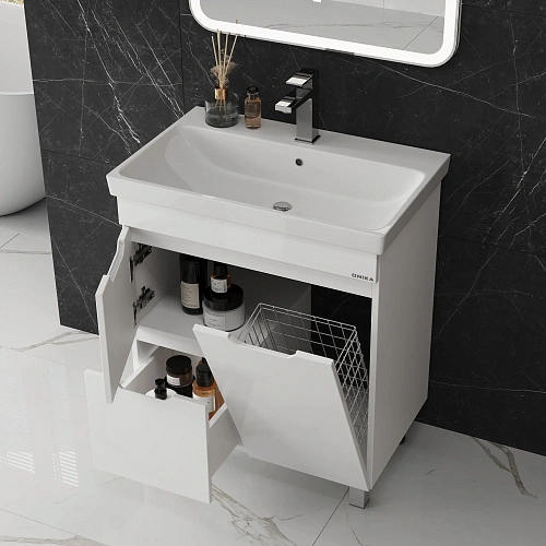 Тумба под раковину Onika Айленд 70 см 107062 напольная, белая, с корзиной (для Адриана 70) Тумба под раковину Onika Айленд 70 см 107062 напольная, белая, с корзиной (для Адриана 70)